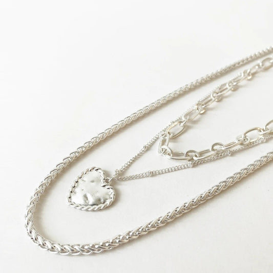3 Chained Necklace with Heart Pendant