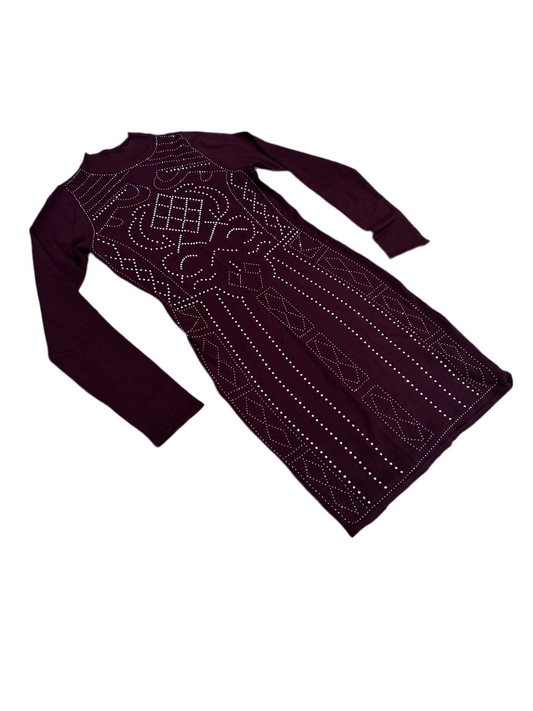 Wine Color Dress w/ Rhinestones