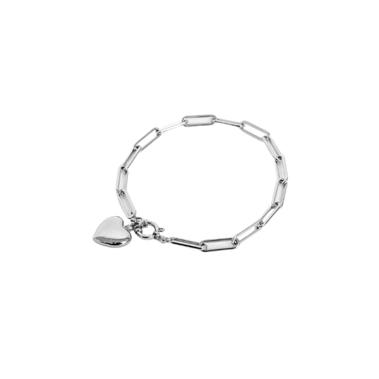 Stainless Steel Heart Charm Bracelet Silver
