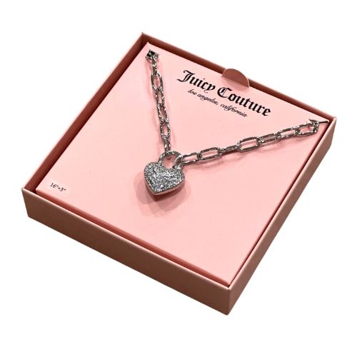 Juicy Couture Silver Rhinestone Crystal Heart Necklace
