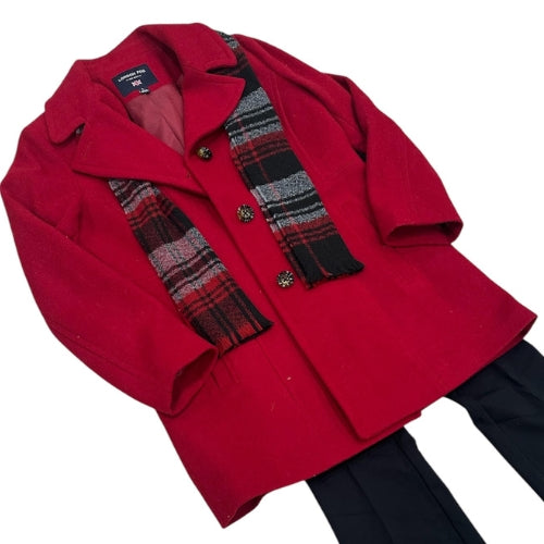 London Fog Red Wool Coat w/ Scarf
